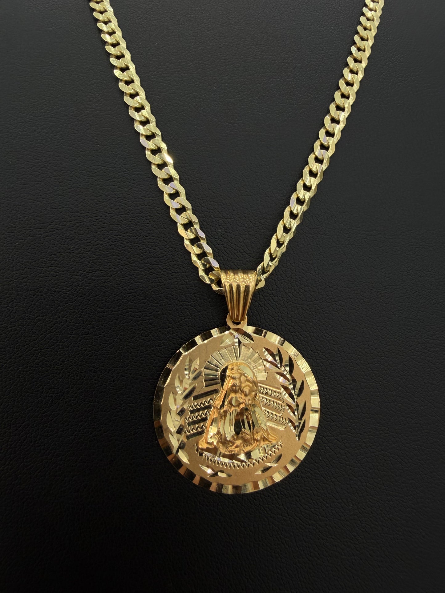 Brilliant-Cut Chain + Virgin Mary Pendant (sólid) 10k gold
