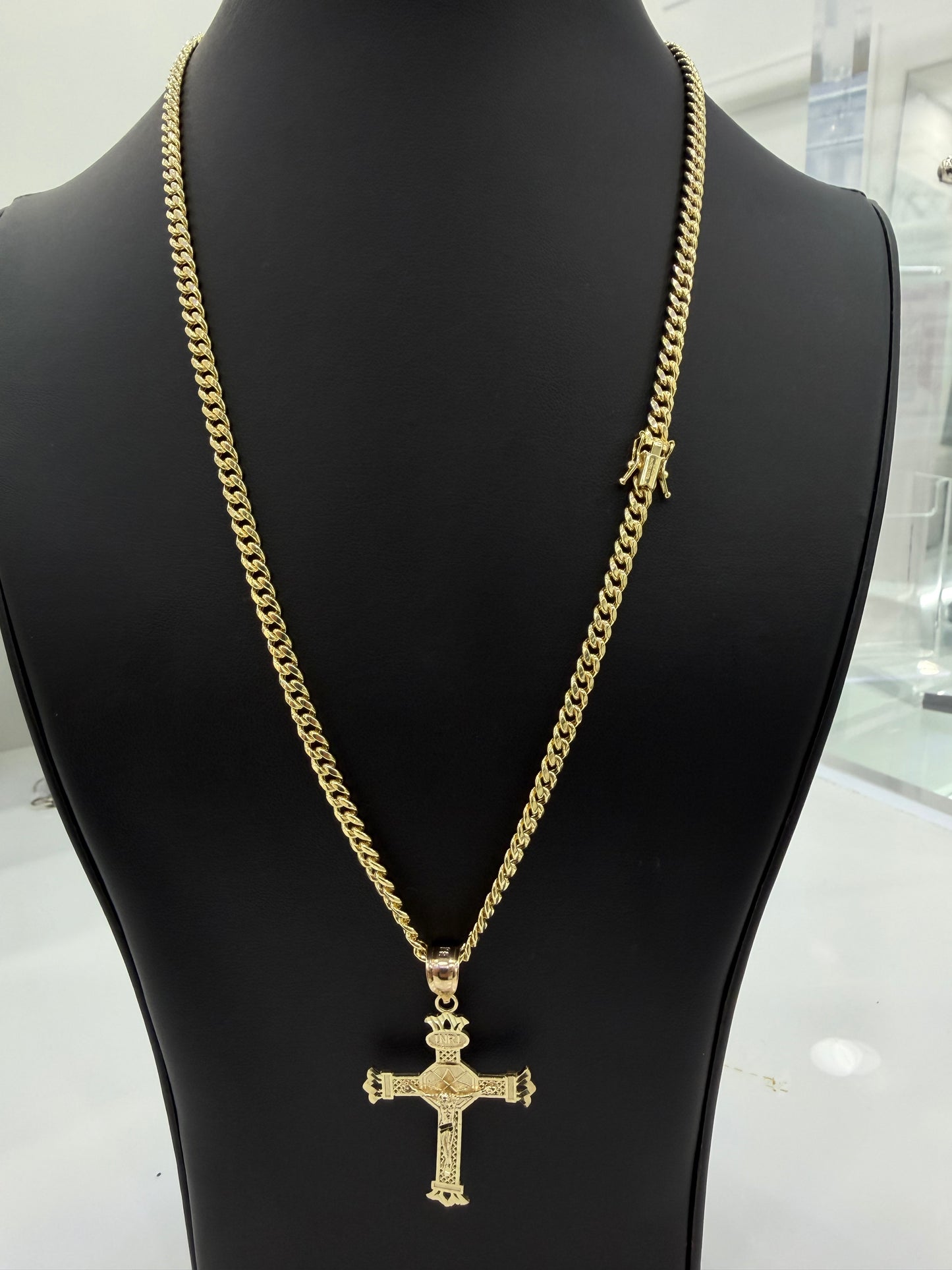 10K Gold Cuban Chain (Hollow) + Cross Pendant