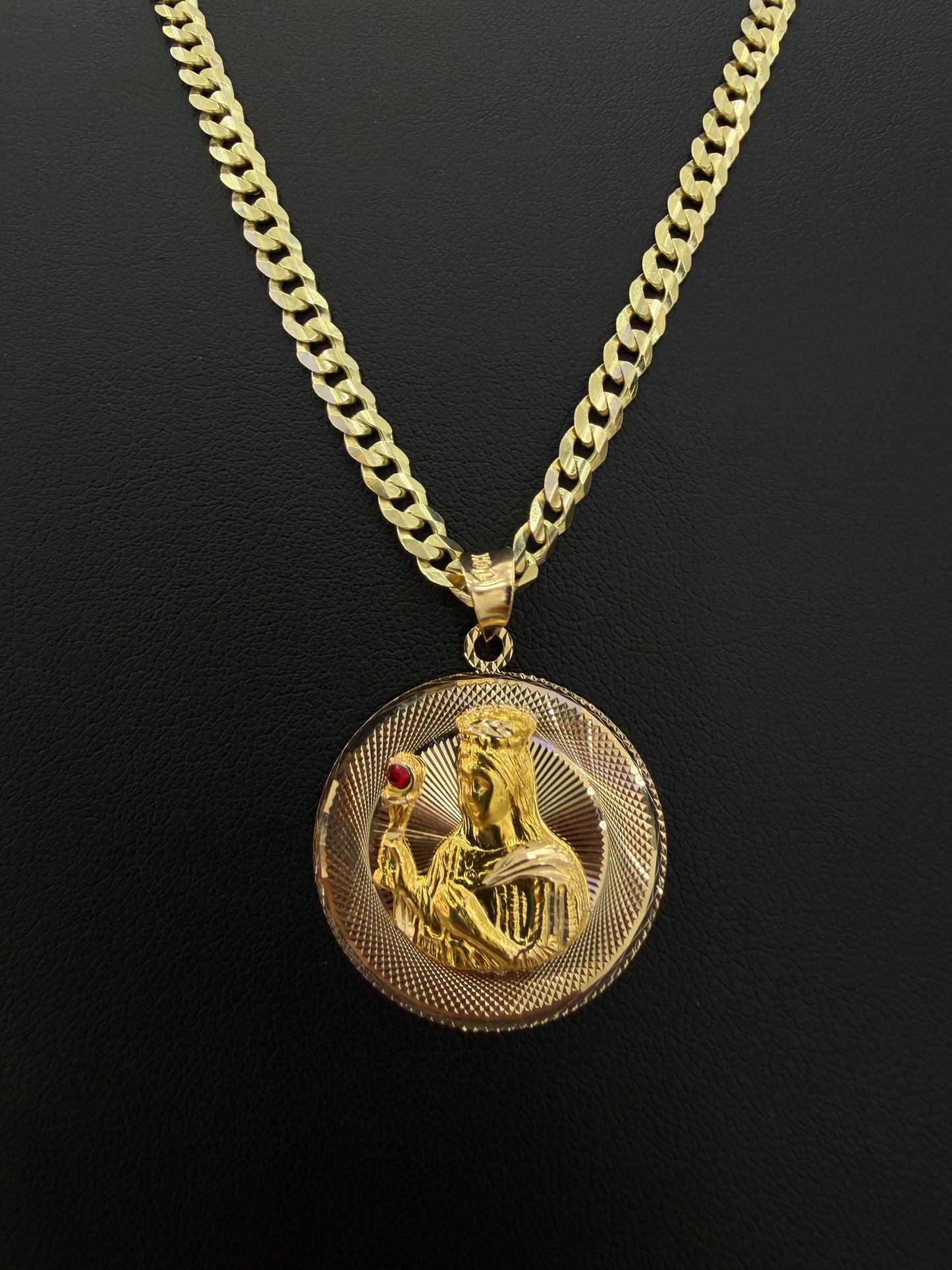 Brilliant-Cut Chain (sólid) + Pendant Santa Bárbara 10k gold