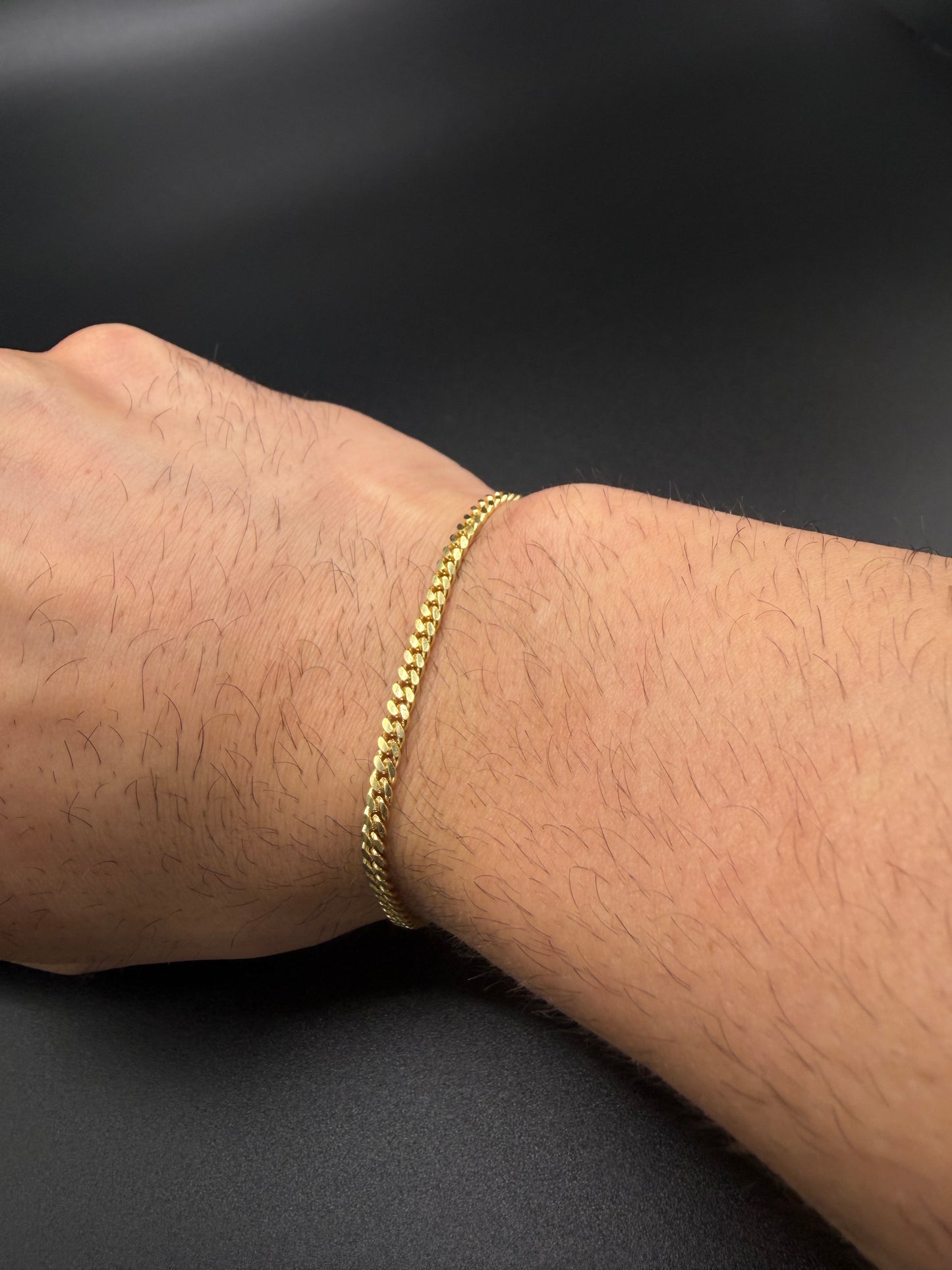 Solid 10k Gold Cuban Bracelet, 3 mm ( Sólid )