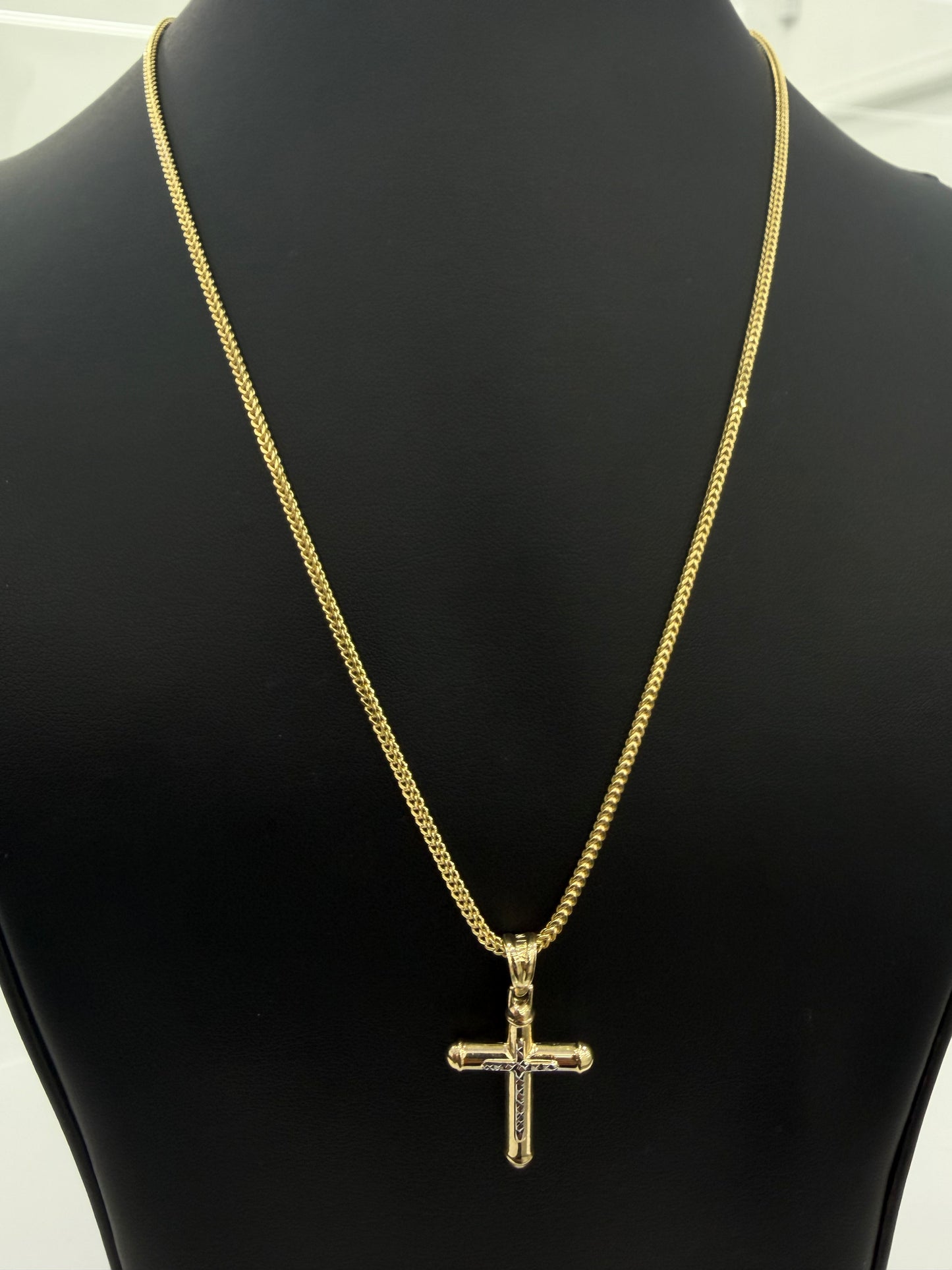 Franco Chain (Hollow) + 10K Gold Cross Pendant