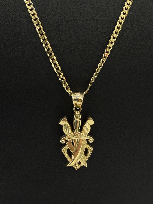 10k Gold Combo: Giltter Cut Chain + Swords  Pendant
