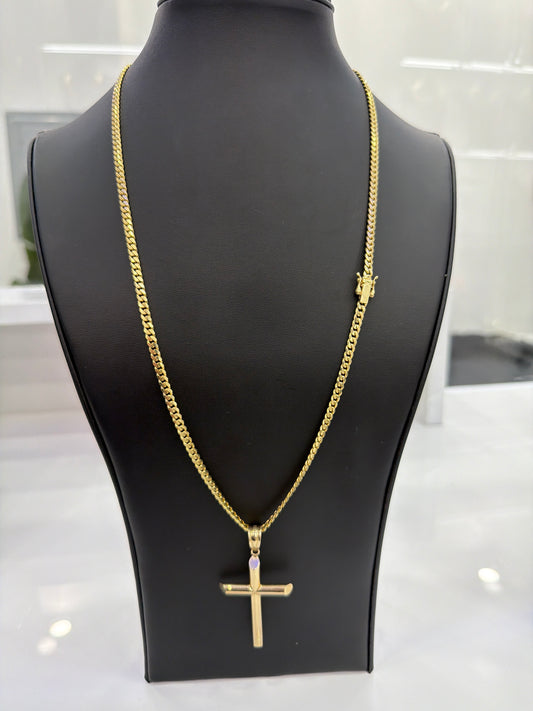 Solid Cuban Chain 10k 4mm x 24” with 10k Cross Pendant