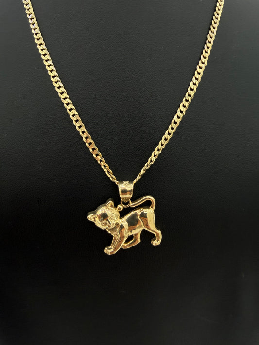 10K Gold Sparkle-Cut Chain (Solid) + Cat Pendant