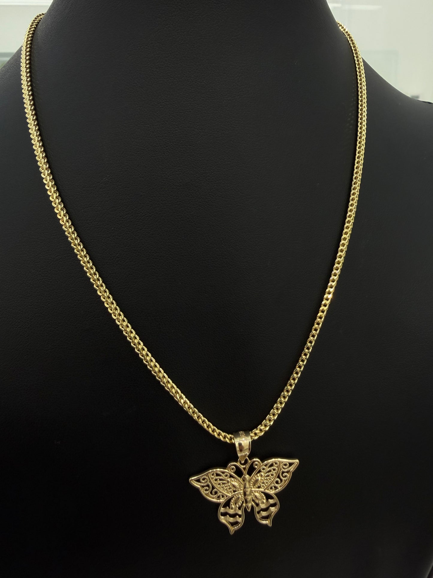 Franco Chain (Hollow) + 10K Gold Butterfly Pendant