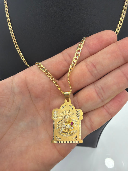 Cuban Chain + Virgin Pendant (10k) (Solid)