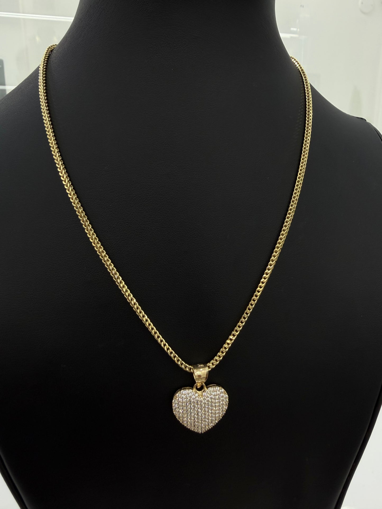 Franco Chain (Hollow) + Heart Pendant 10K Gold
