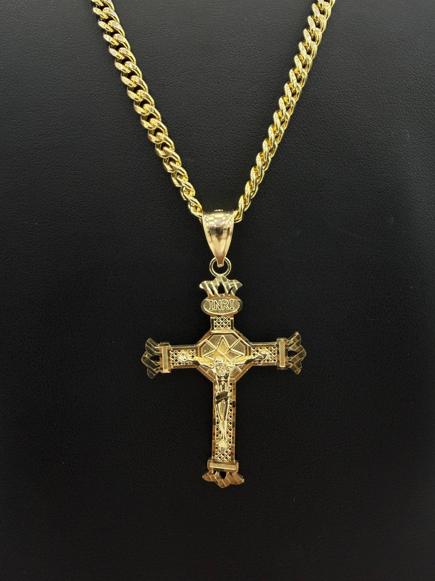 10K Gold Cuban Chain (Hollow) + Cross Pendant