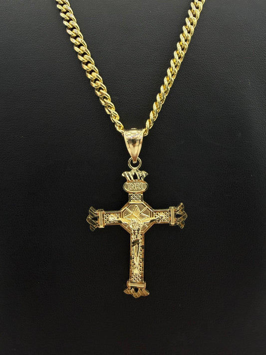 10K Gold Cuban Chain (Hollow) + Cross Pendant