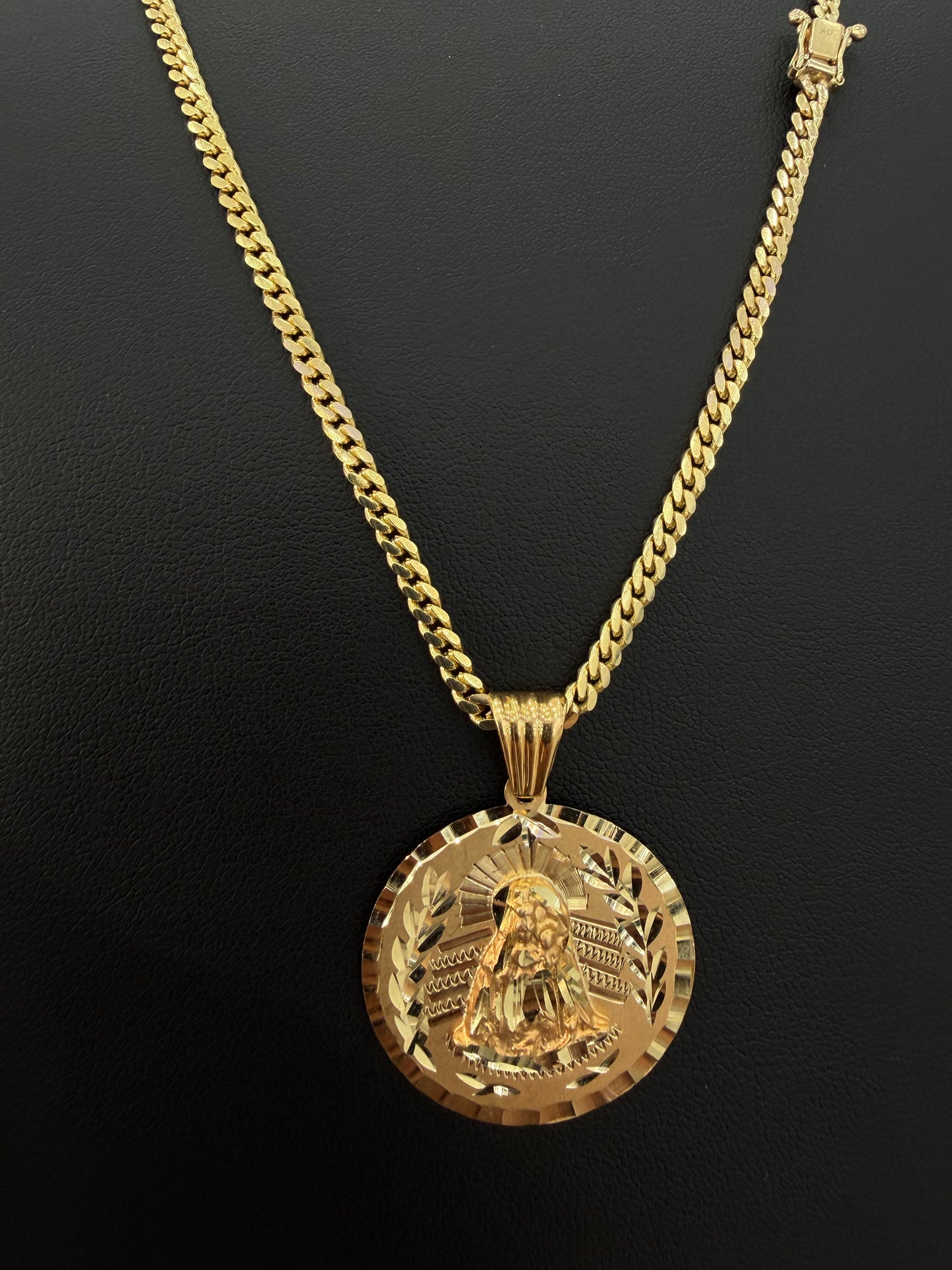 Miami Cuban link 3 mm x 24”  + Virgin Mary Pendant (sólid) 10k gold