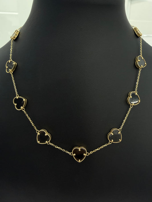 Women's Choker (Hearts) – Black – 10K Gold