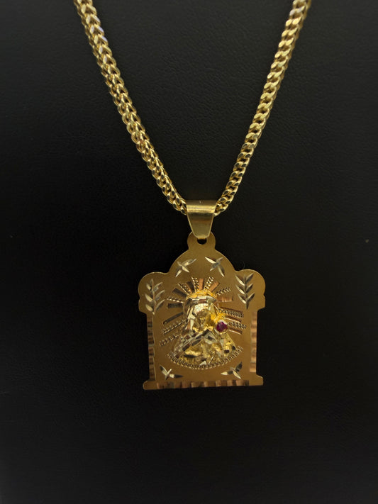 Gold Combo 10k Franco Chain + Virgin of Charity Copper Pendant