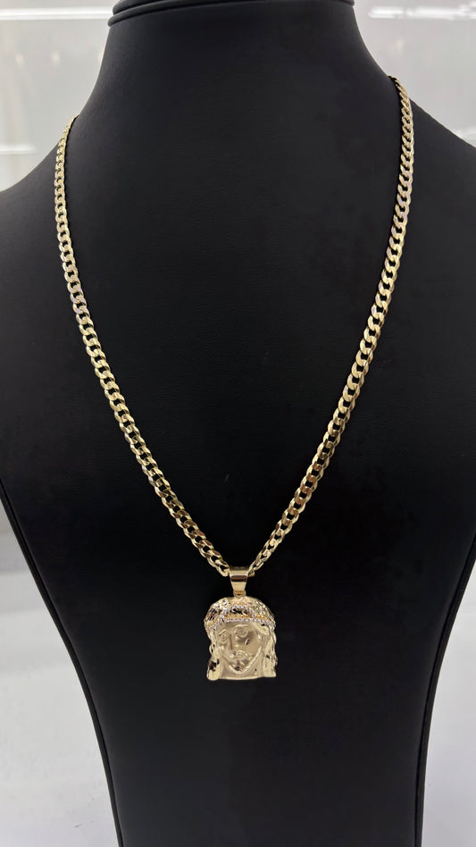 Diamond-cut chain ( solid ) 5 mm x 20” + Pendant Jesus face ( 10k gold )
