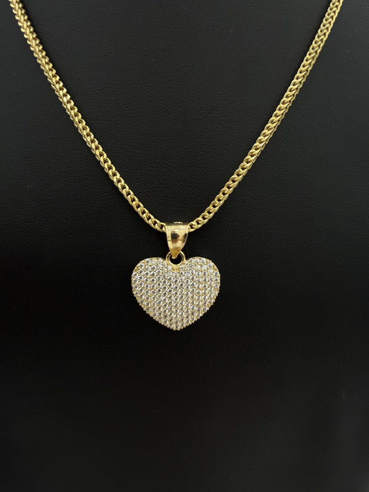 Franco Chain (Hollow) + Heart Pendant 10K Gold