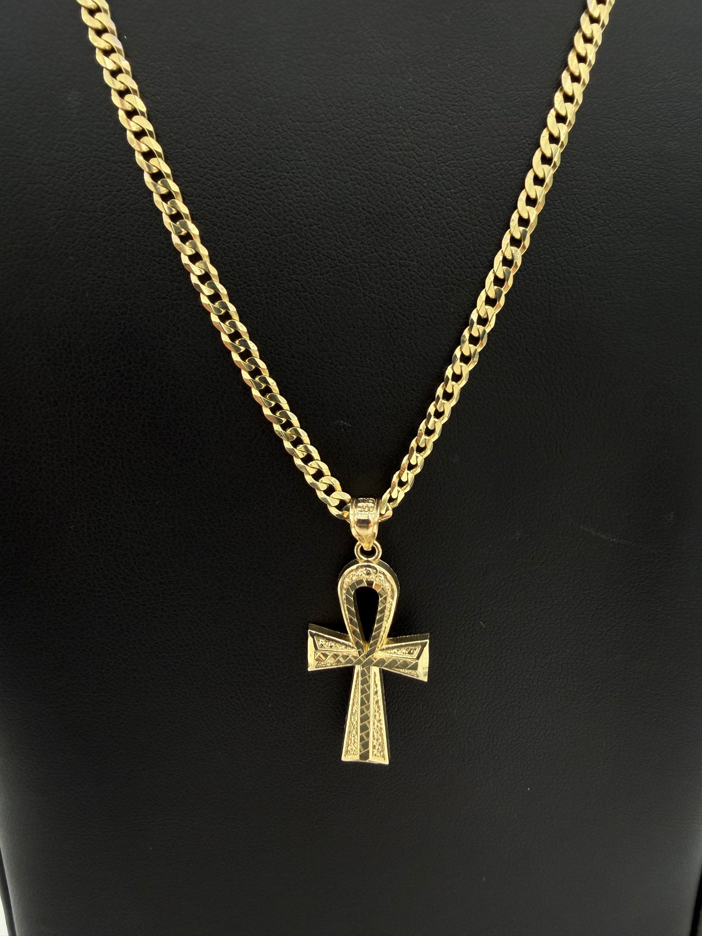10K Gold Shine-Cut Chain (Solid) + Cross Pendant