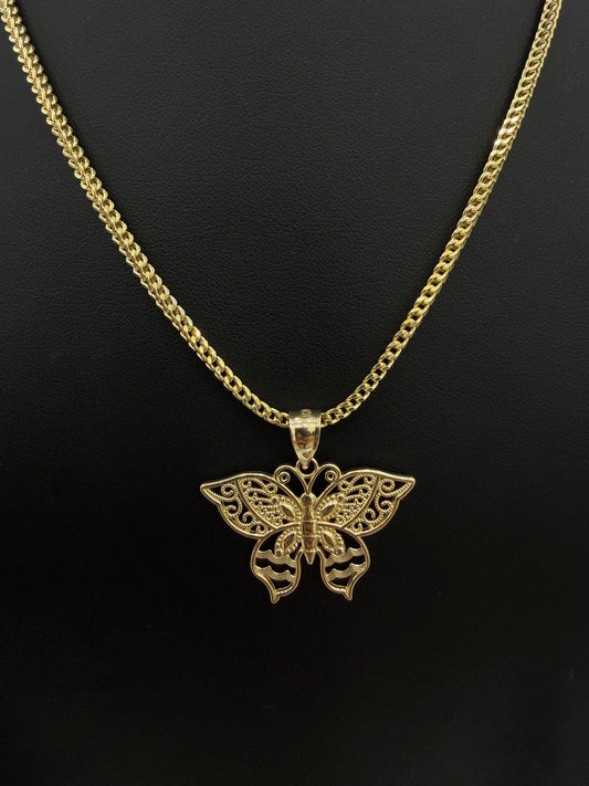 Franco Chain (Hollow) + 10K Gold Butterfly Pendant