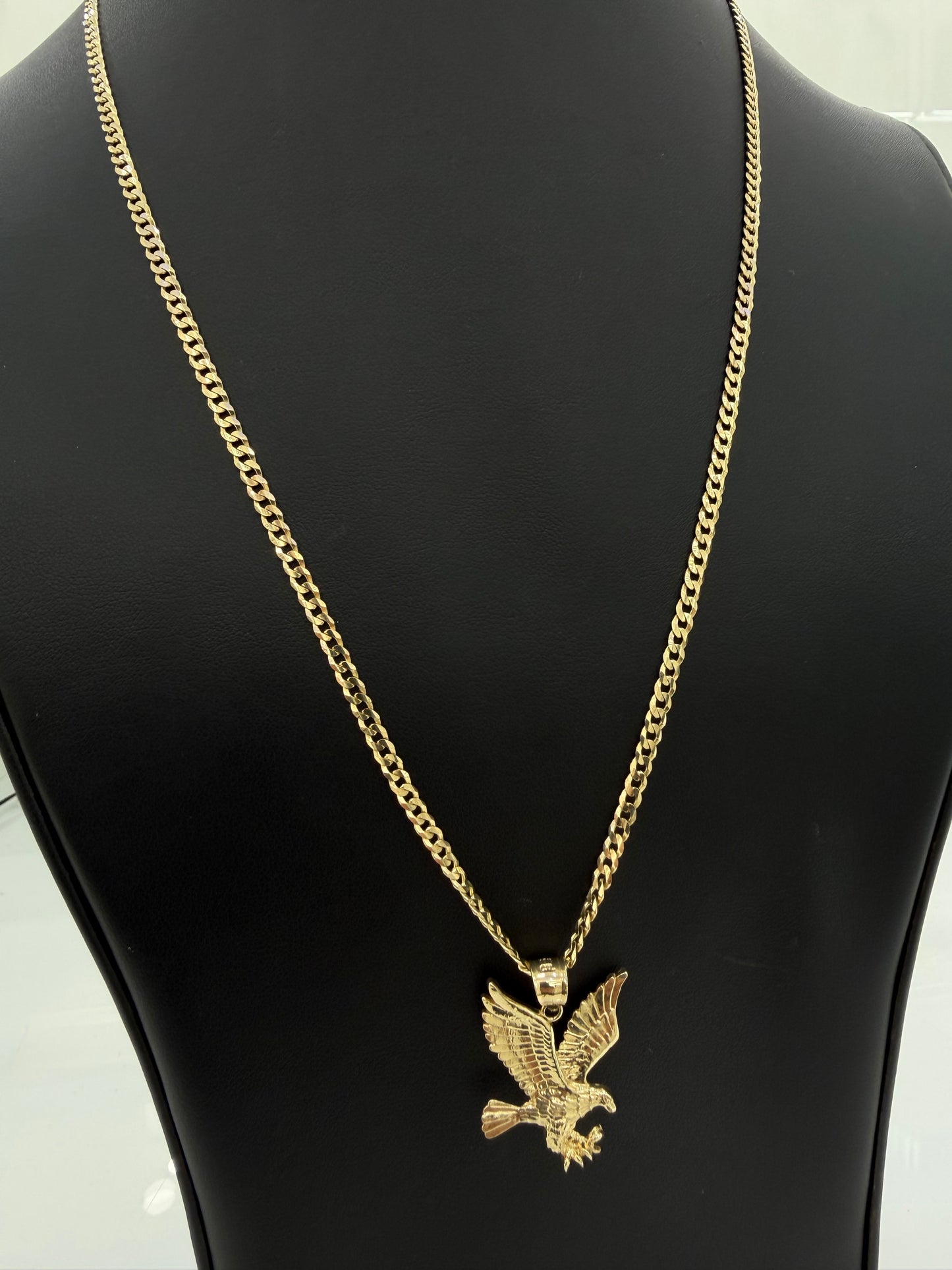 10K Gold Shine-Cut Chain (Solid) + Eagle Pendant