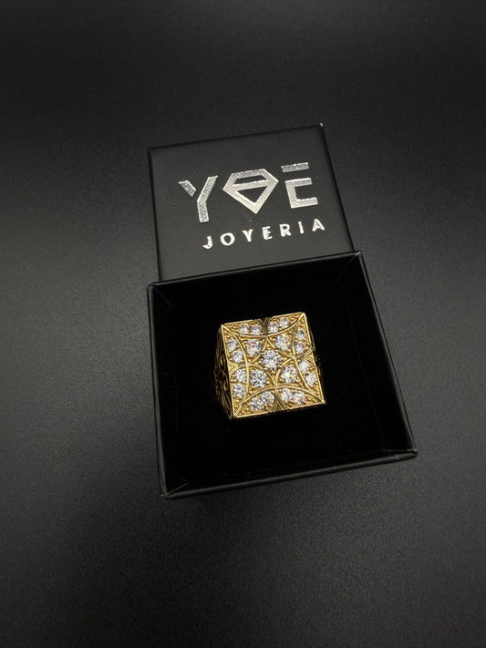 10K Square Rosette Ring, Size 11 1/2