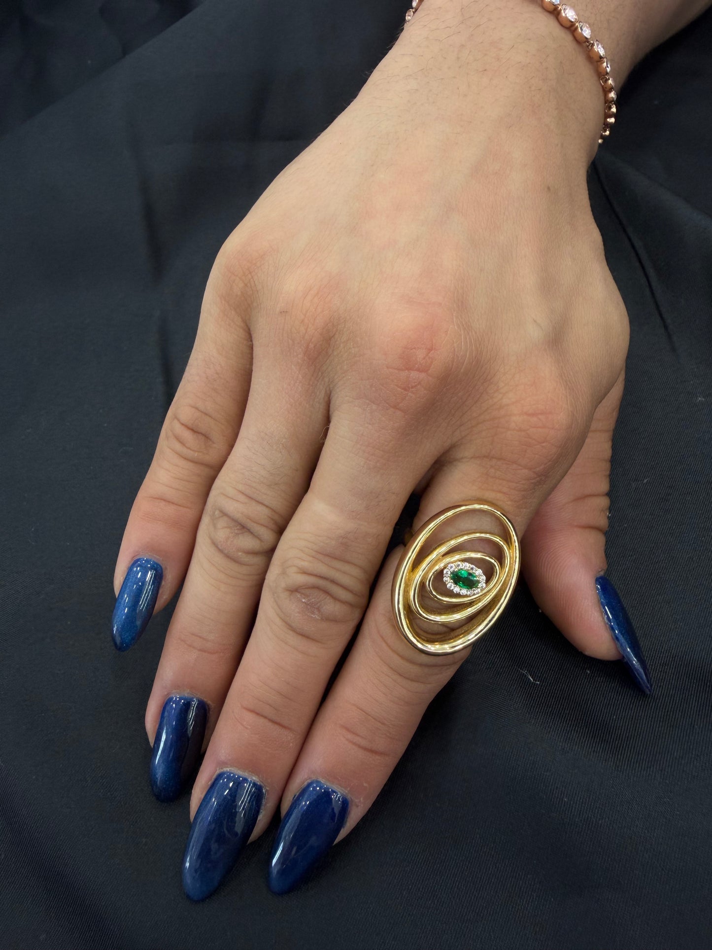 Women's Ring with Green Stone, 14k Gold, Size 8.5