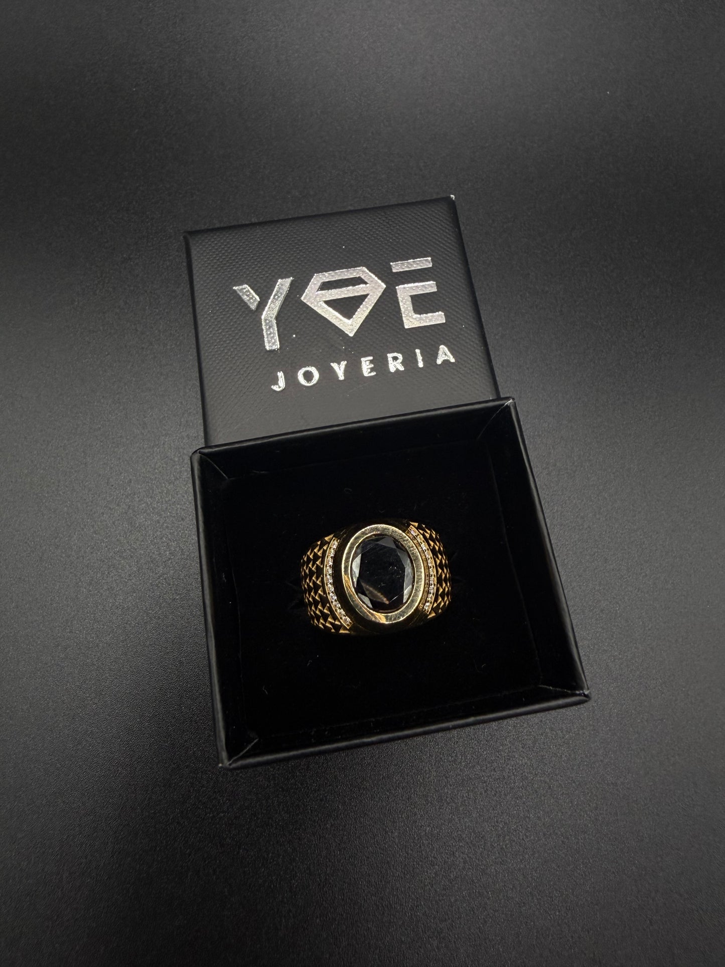 14k Gold Ring with Black Stone, Size 10