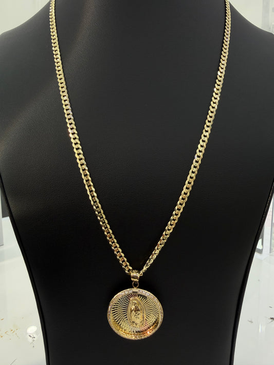 Brilliant-Cut Chain (sólid) + Pendant Guadalupe 10k gold