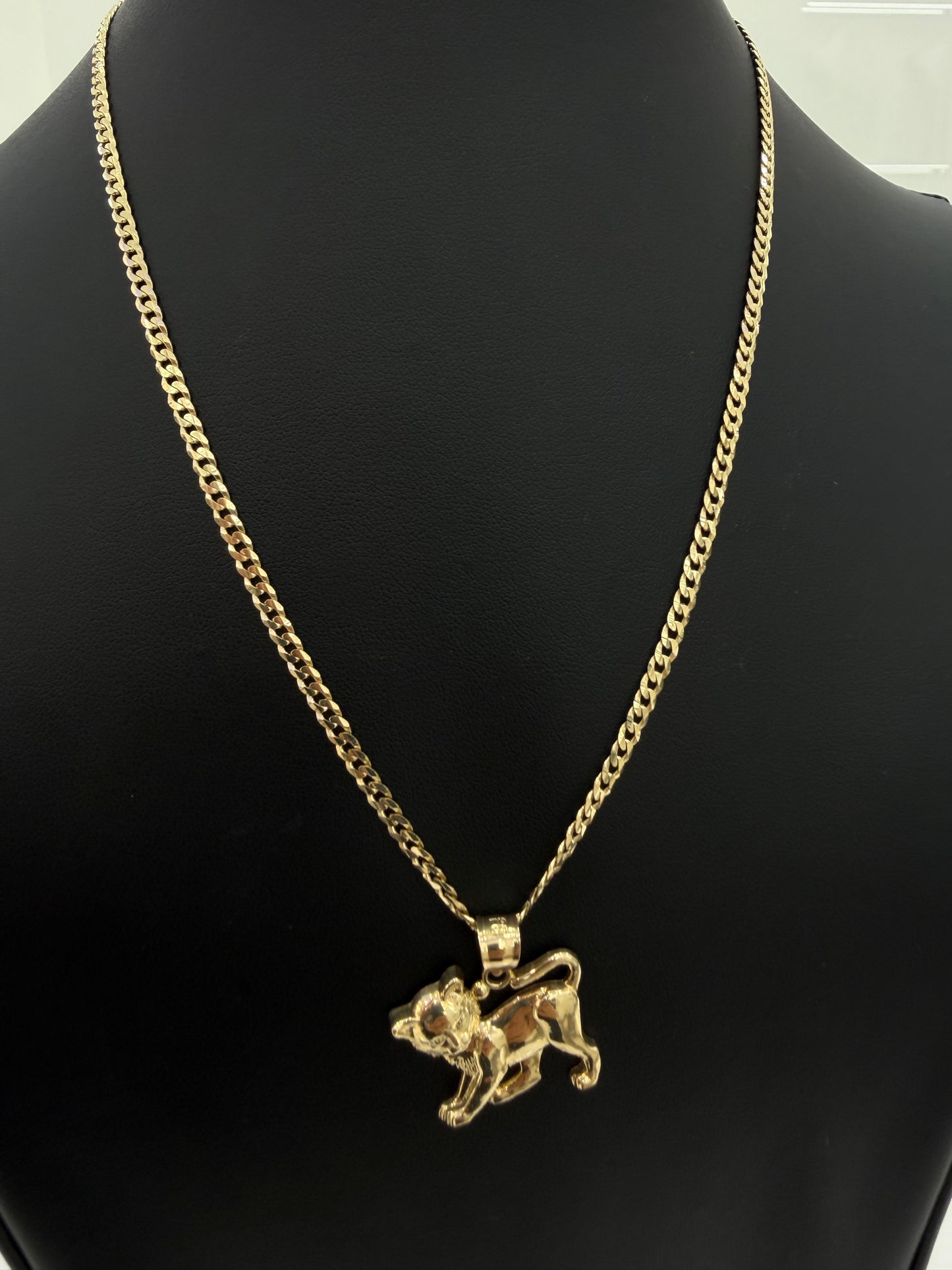 10K Gold Sparkle-Cut Chain (Solid) + Cat Pendant