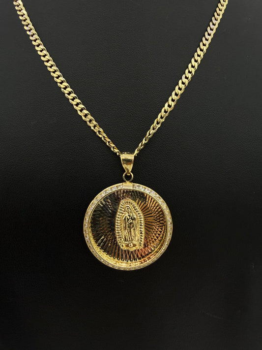 Brilliant-Cut Chain (Solid) + Guadalupe Pendant — 10K Gold
