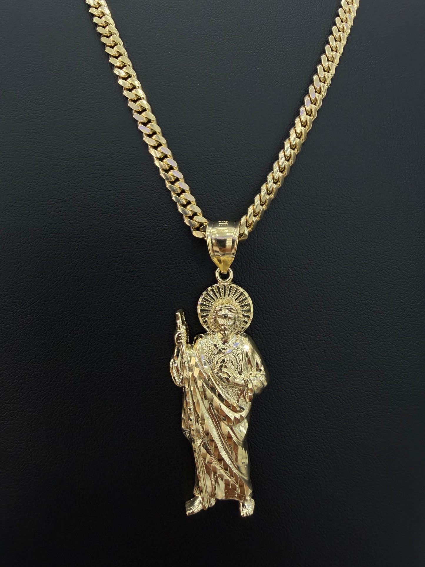 Miami Cuban link 4 mm x 24” (sólid) + Pendant San Judas 10k gold