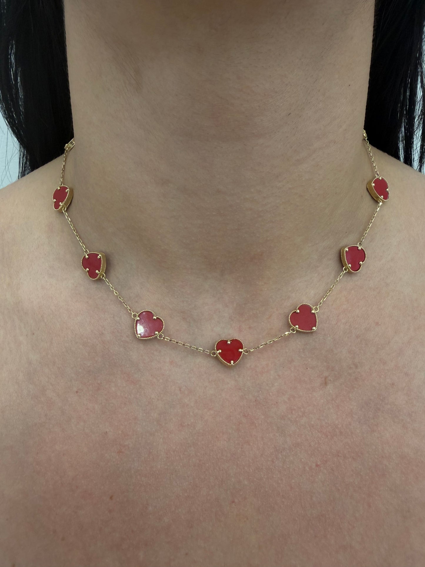 Women's Choker (Hearts) – Red, 10K Gold