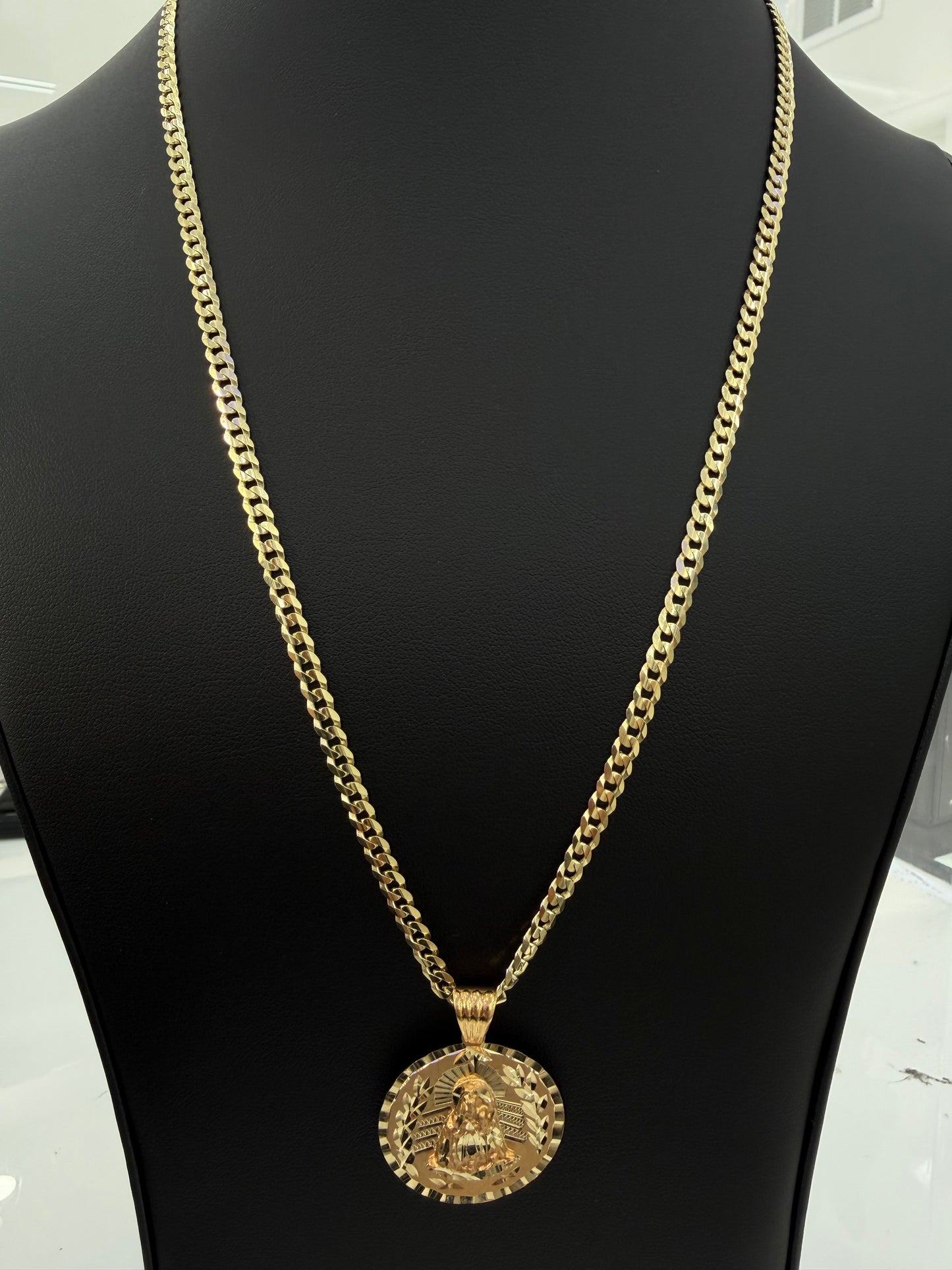 Brilliant-Cut Chain + Virgin Mary Pendant (sólid) 10k gold