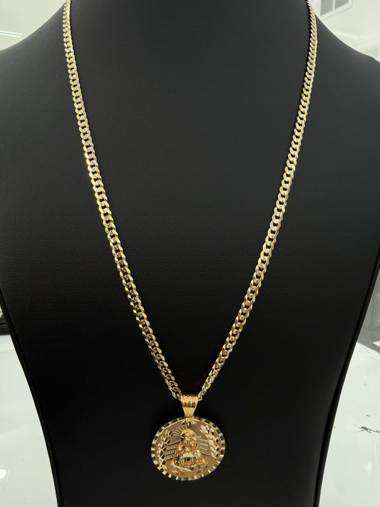 Brilliant-Cut Chain + Virgin Mary Pendant (sólid) 10k gold