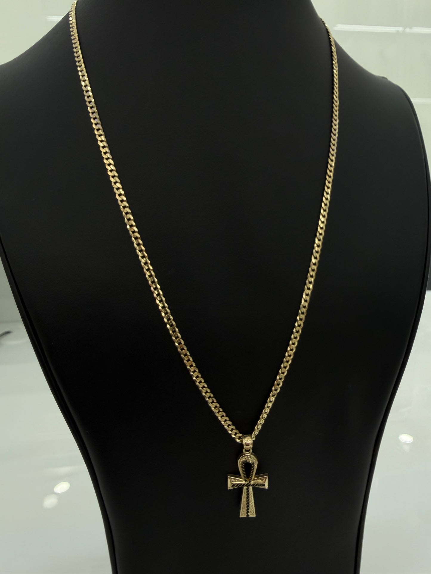 10K Gold Shine-Cut Chain (Solid) + Cross Pendant