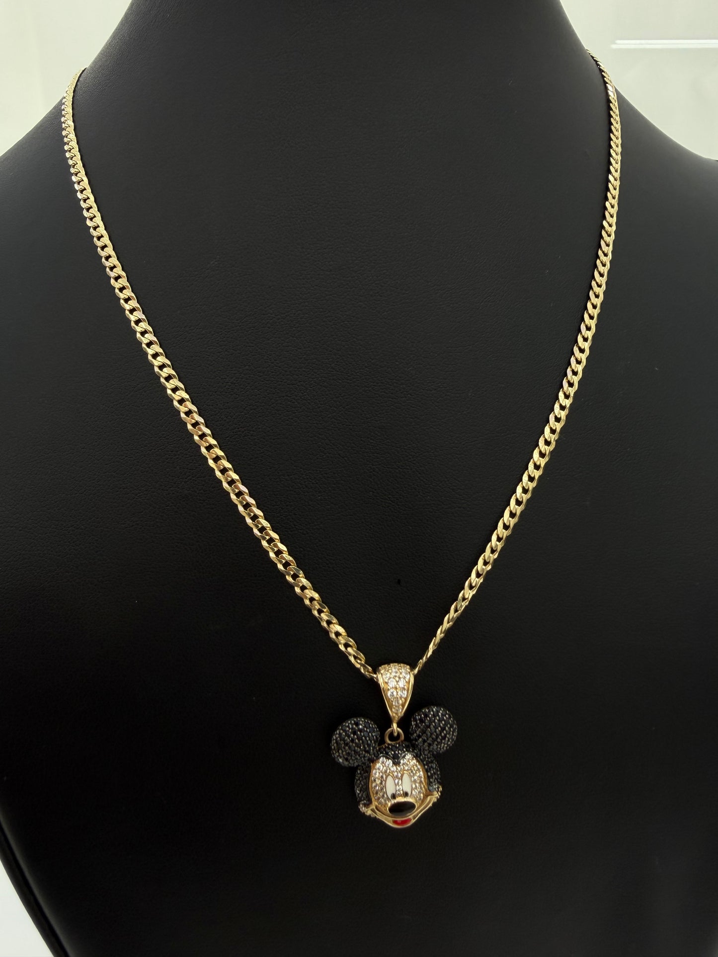 10K Gold Mickey Mouse Pendant + Solid Diamond-Cut Chain