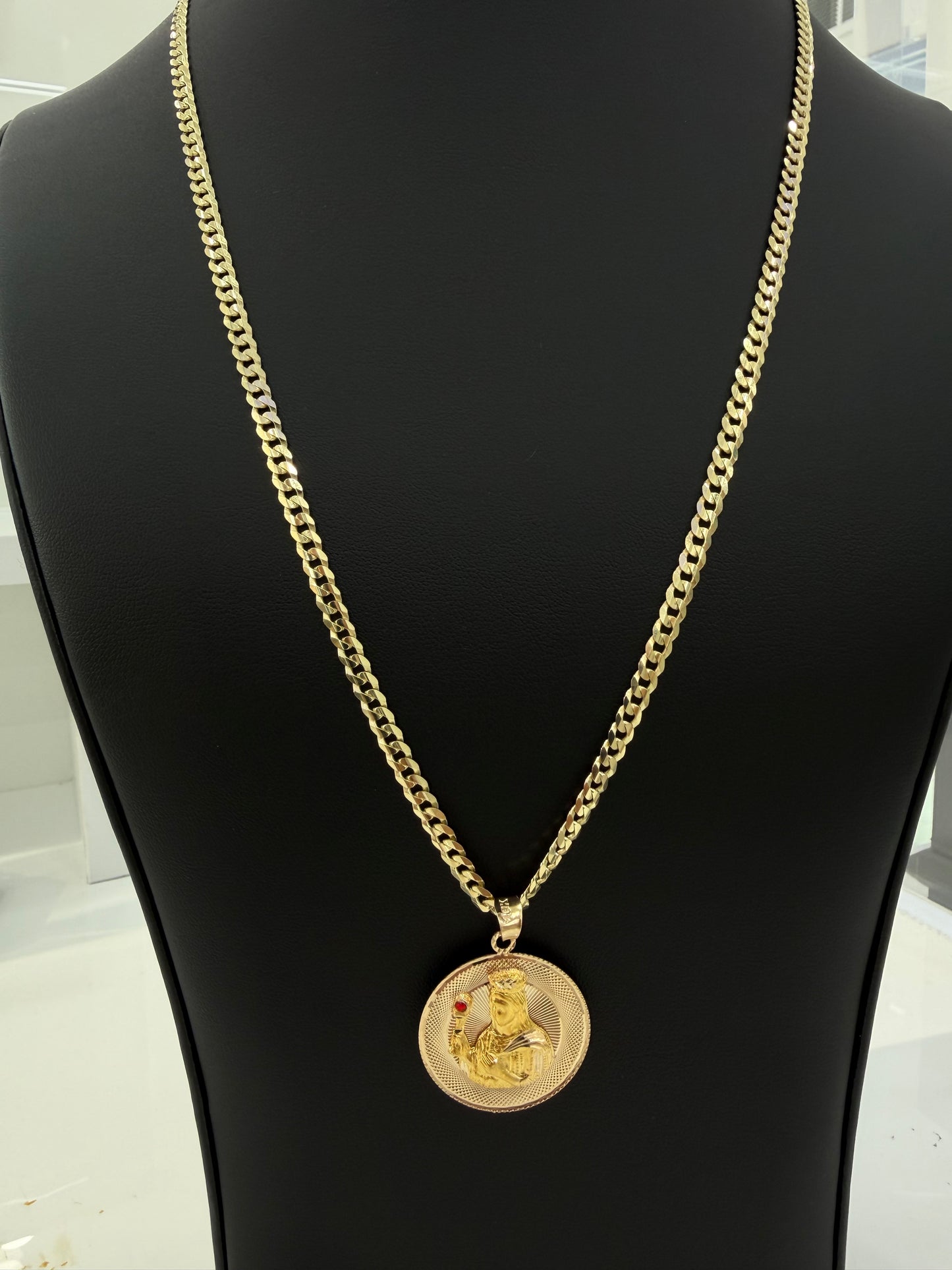 Brilliant-Cut Chain (sólid) + Pendant Santa Bárbara 10k gold