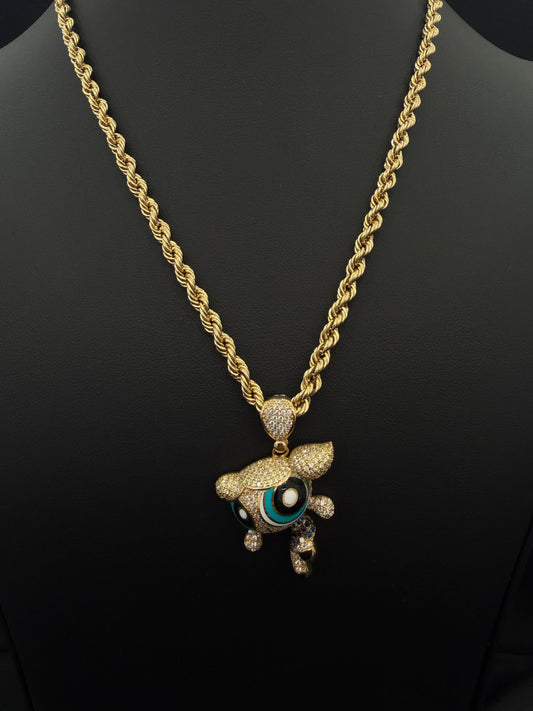 Braided chain 4mm x 18” + power puff girl pendant 10k gold