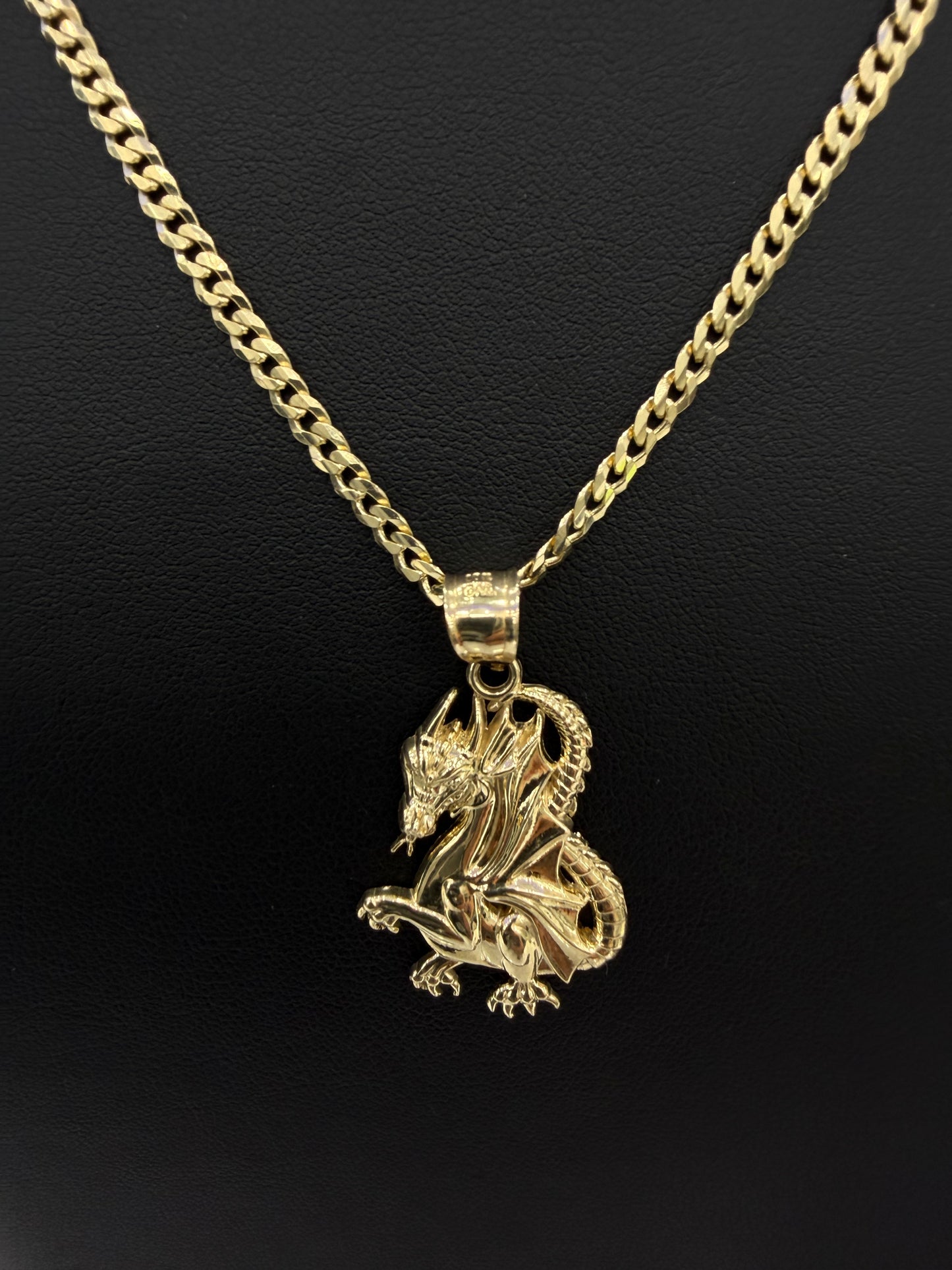 10k Gold Combo: Glitter Cut Chain + Dragon Pendant