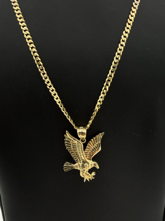 10K Gold Shine-Cut Chain (Solid) + Eagle Pendant