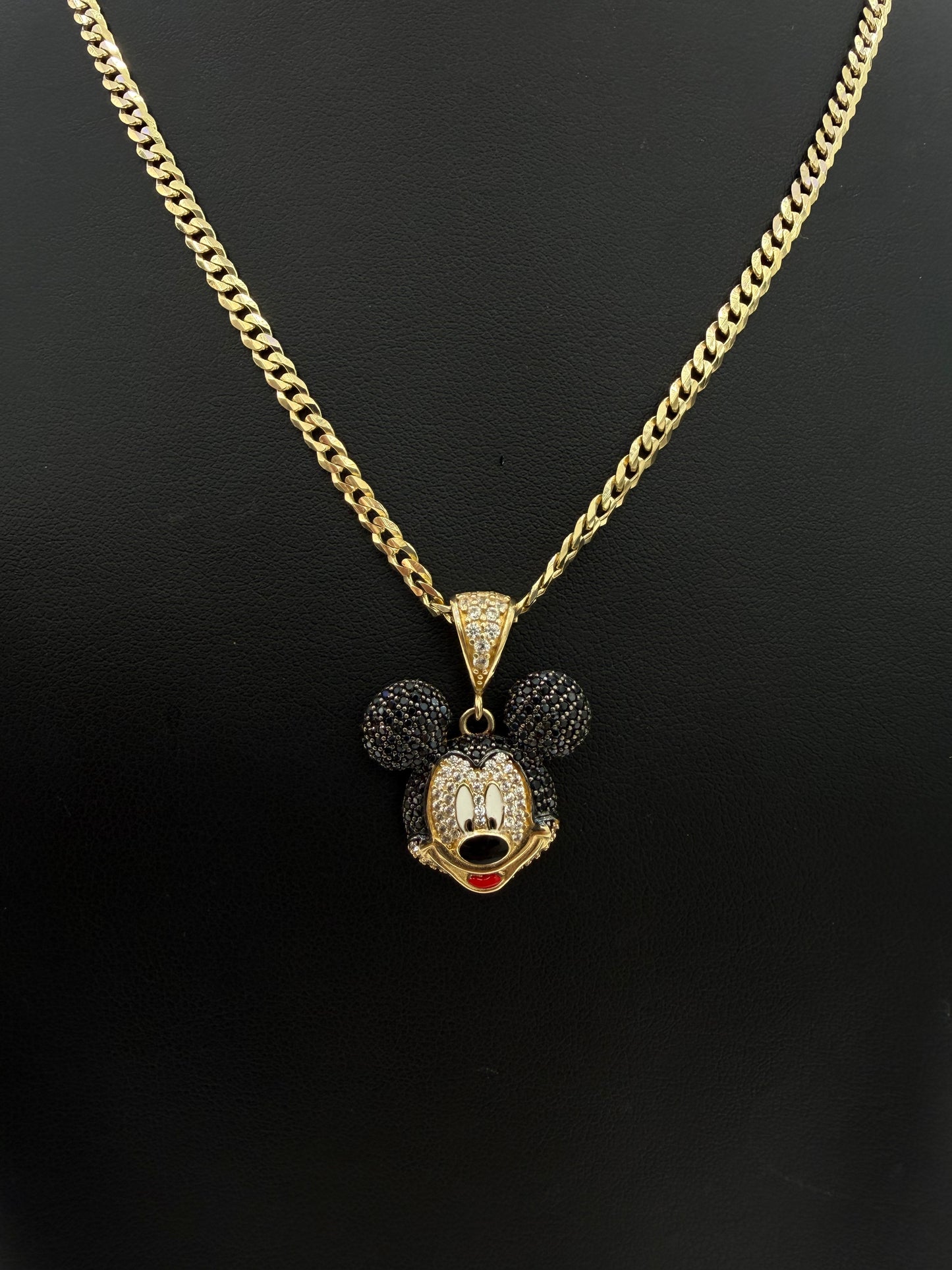 10K Gold Mickey Mouse Pendant + Solid Diamond-Cut Chain