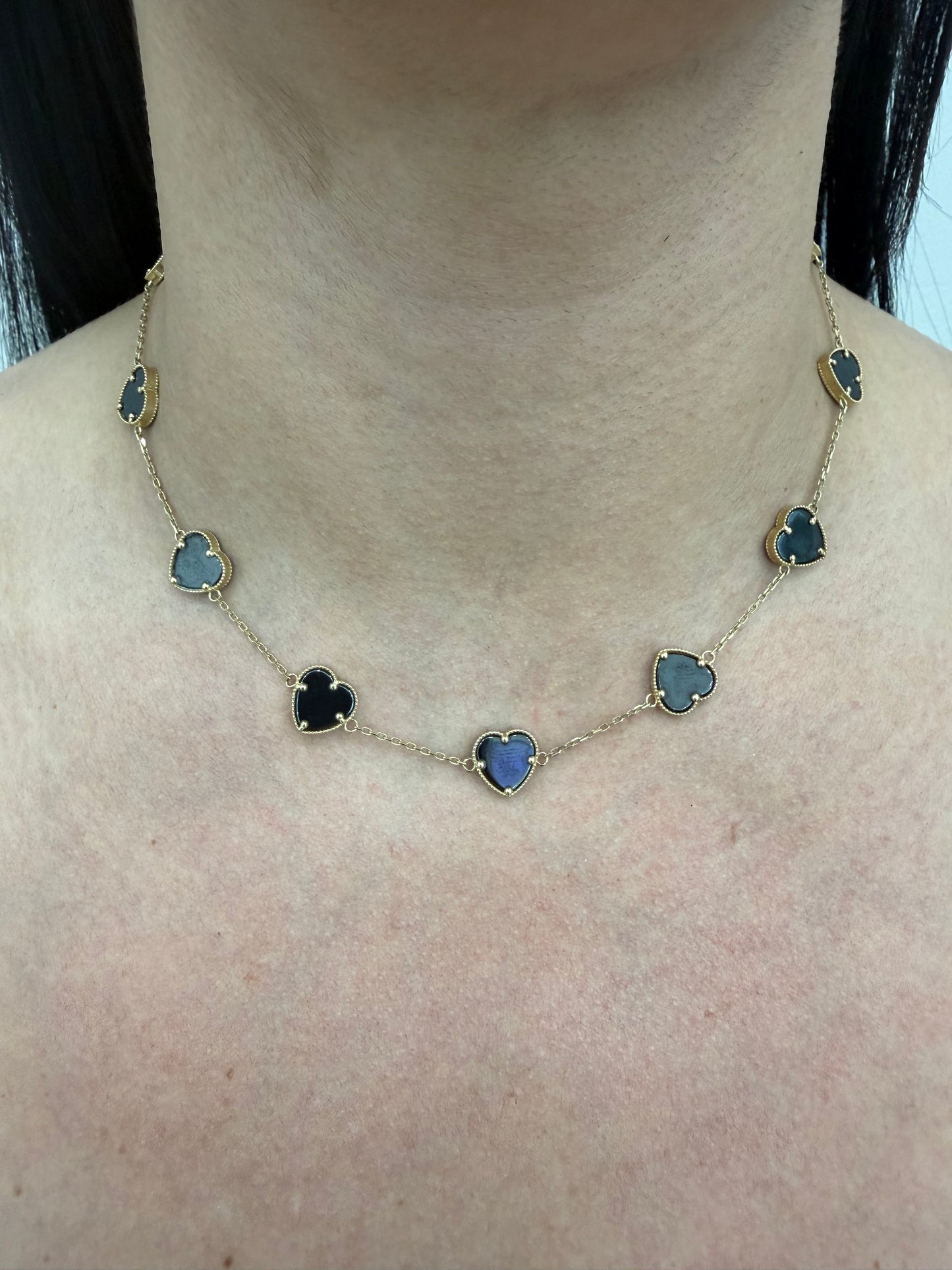 Women's Choker (Hearts) – Black – 10K Gold