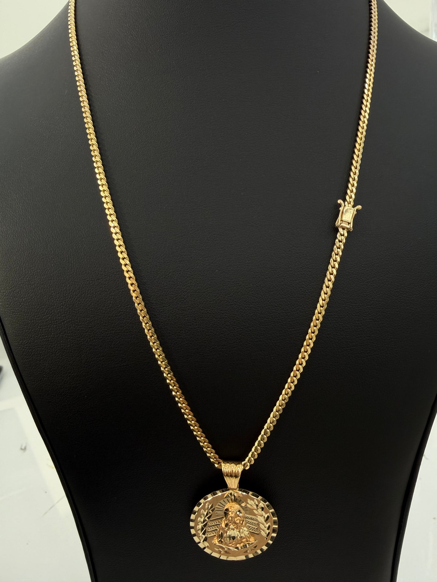 Miami Cuban link 3 mm x 24”  + Virgin Mary Pendant (sólid) 10k gold