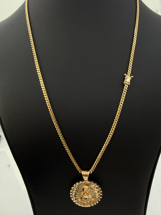 Miami Cuban link 3 mm x 24”  + Virgin Mary Pendant (sólid) 10k gold