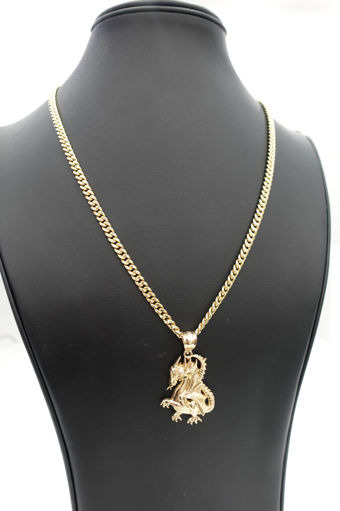 Hollow Cuban Chain + Dragon Pendant (10k)