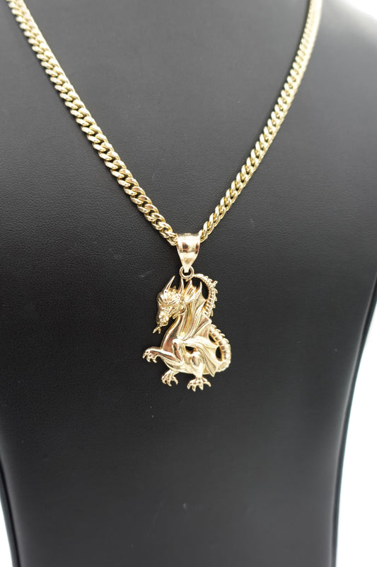 Hollow Cuban Chain + Dragon Pendant (10k)