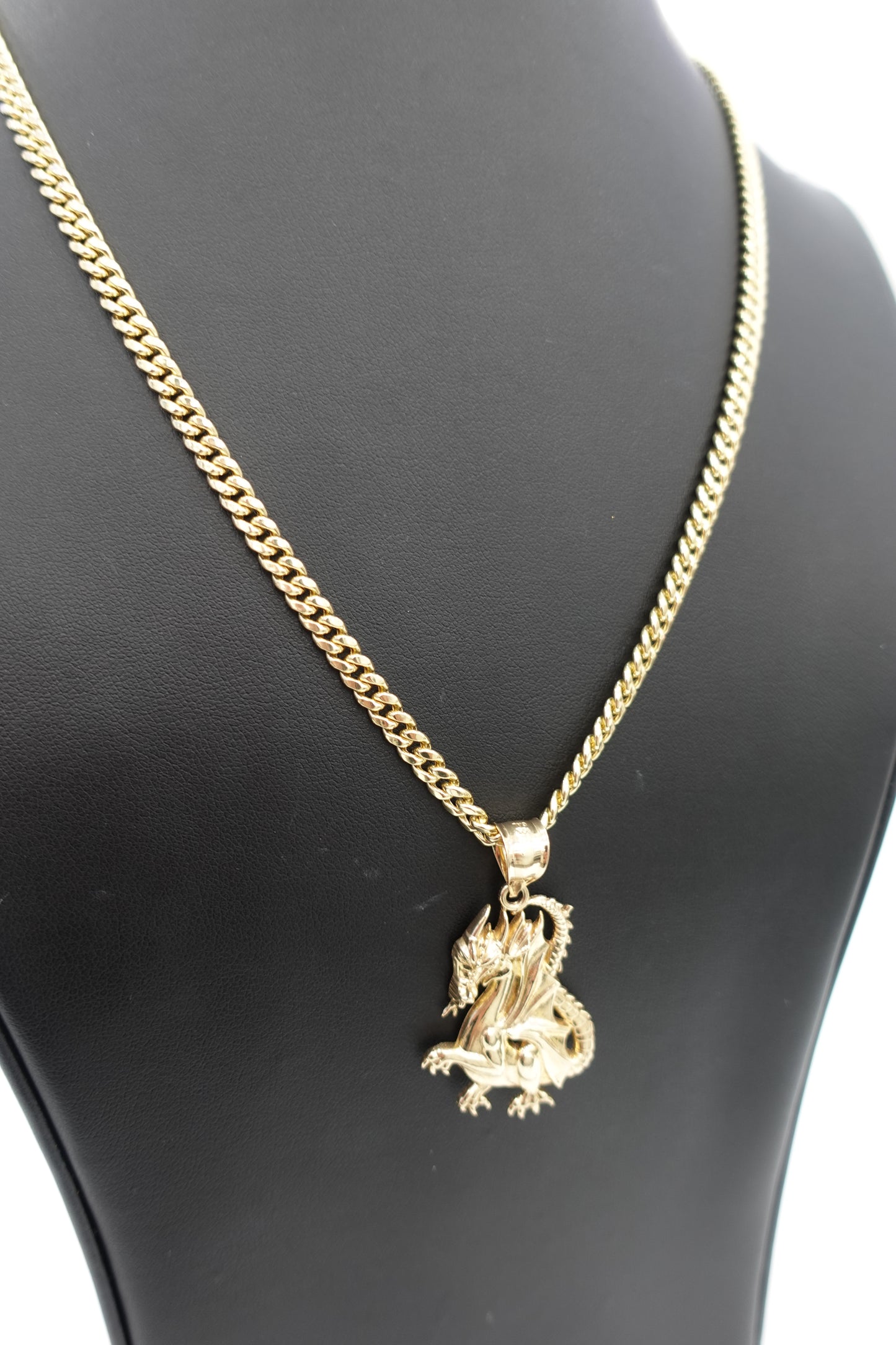Hollow Cuban Chain + Dragon Pendant (10k)