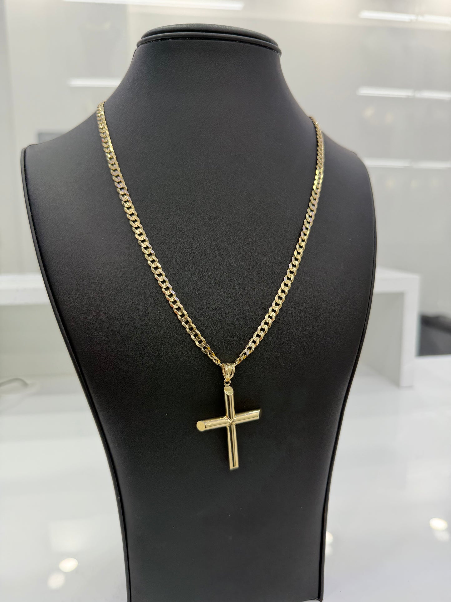 10k hammered chain with cross pendant