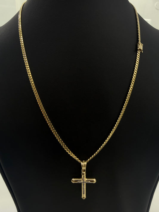 Miami Cuban link chain (solid), 3 mm x 20 inches, 10K gold + Cross pendant