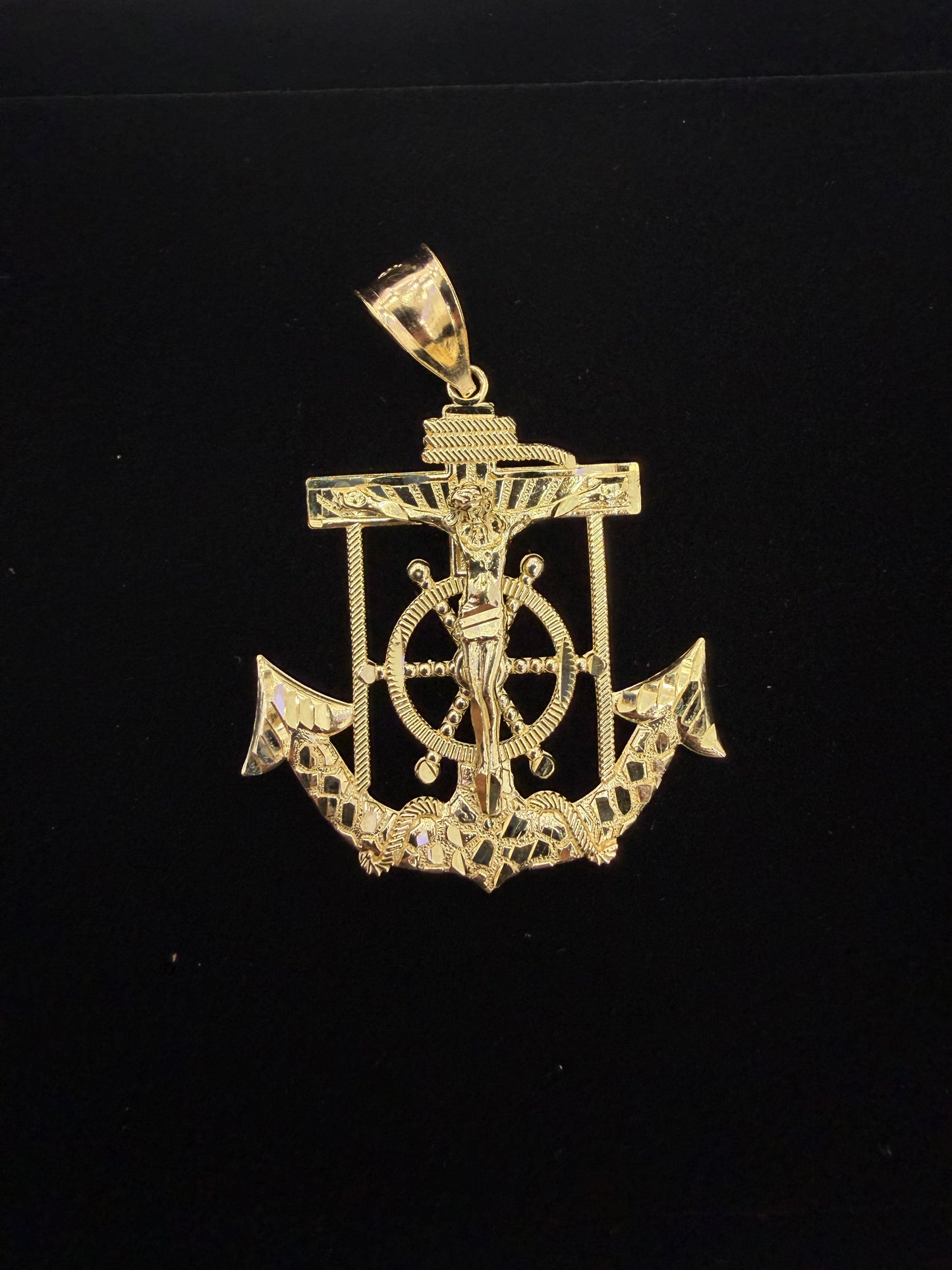 10k Gold Anchor and Jesus Pendant