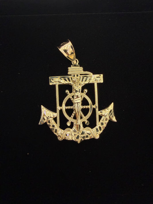 10k Gold Anchor and Jesus Pendant
